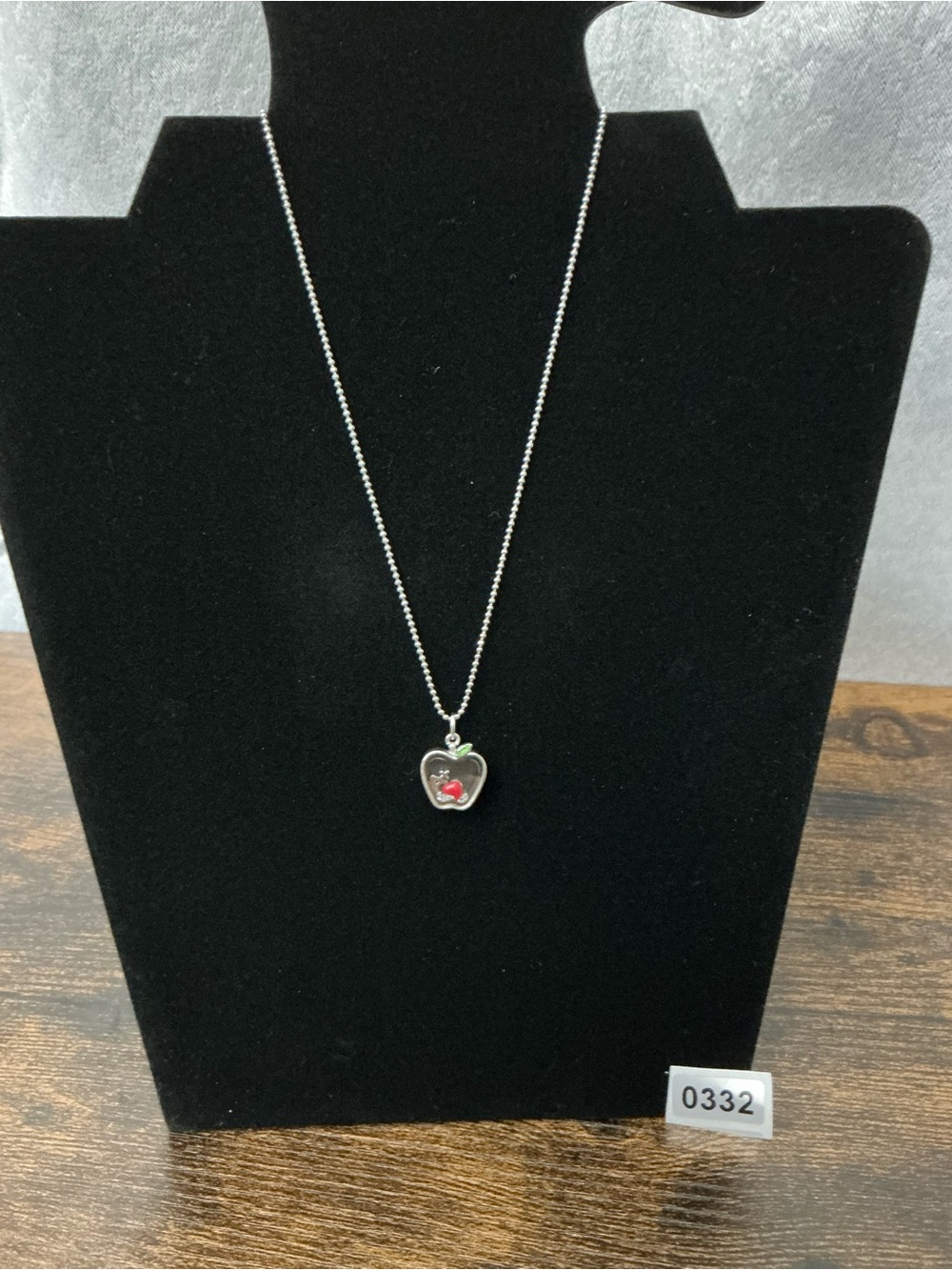 Origami Owl Silver Apple Necklace with Red and Green Accents